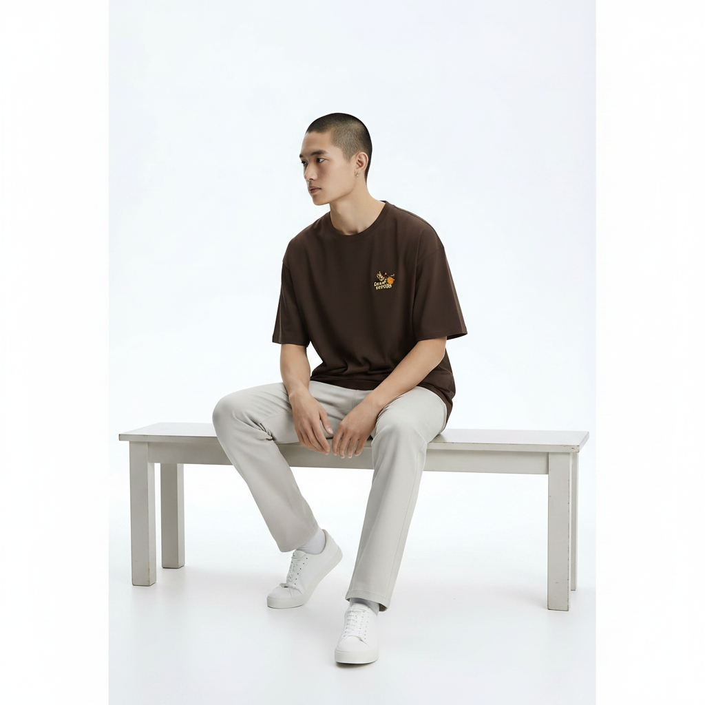 Heavyweight Graphic T-Shirt on model - Dark Brown front view