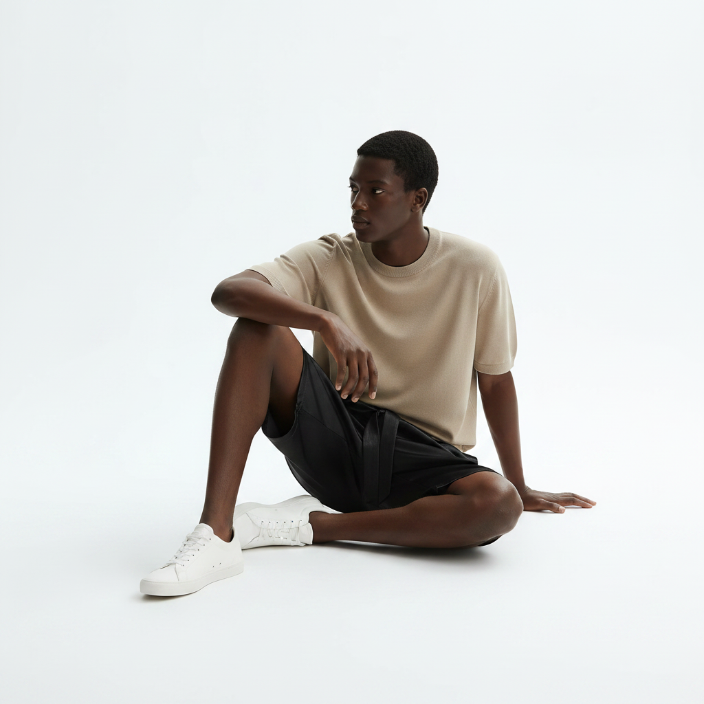 Short Sleeve Knit Sweater on model - Black (13512W25) front view