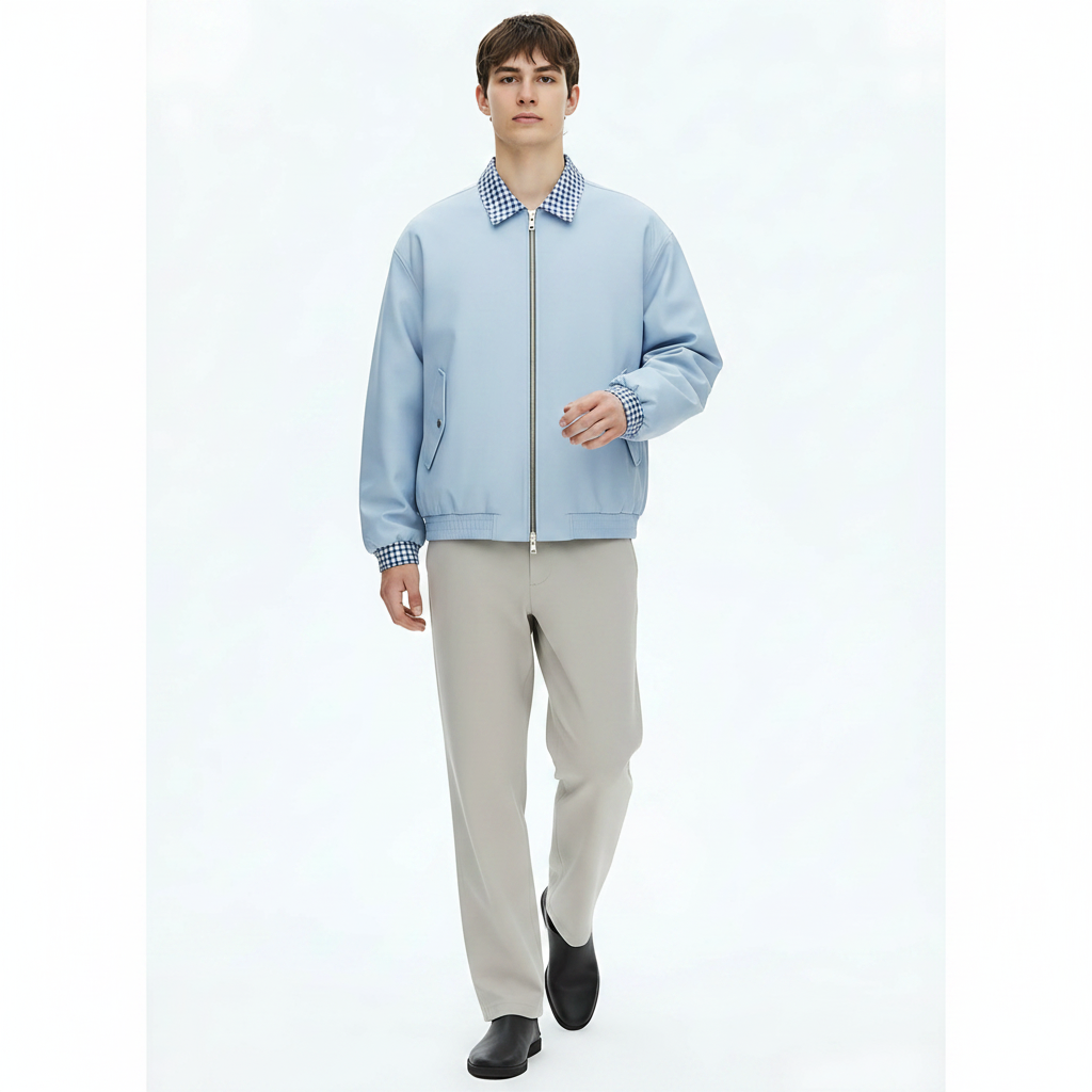 Polyester Jacket Lightweight Relaxed Fit on model - Blue front view