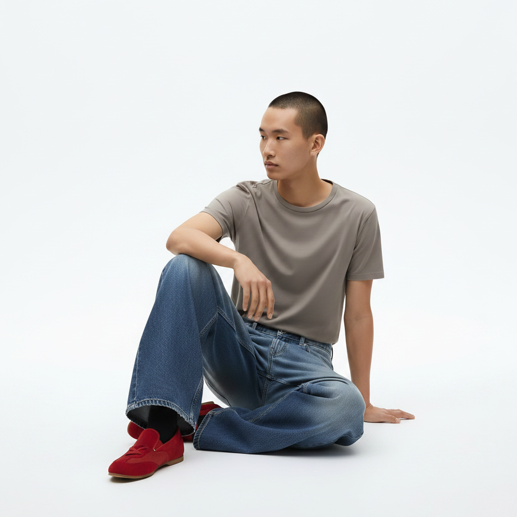 Straight Leg Pants Cotton Stretch on model - Sapphire front view