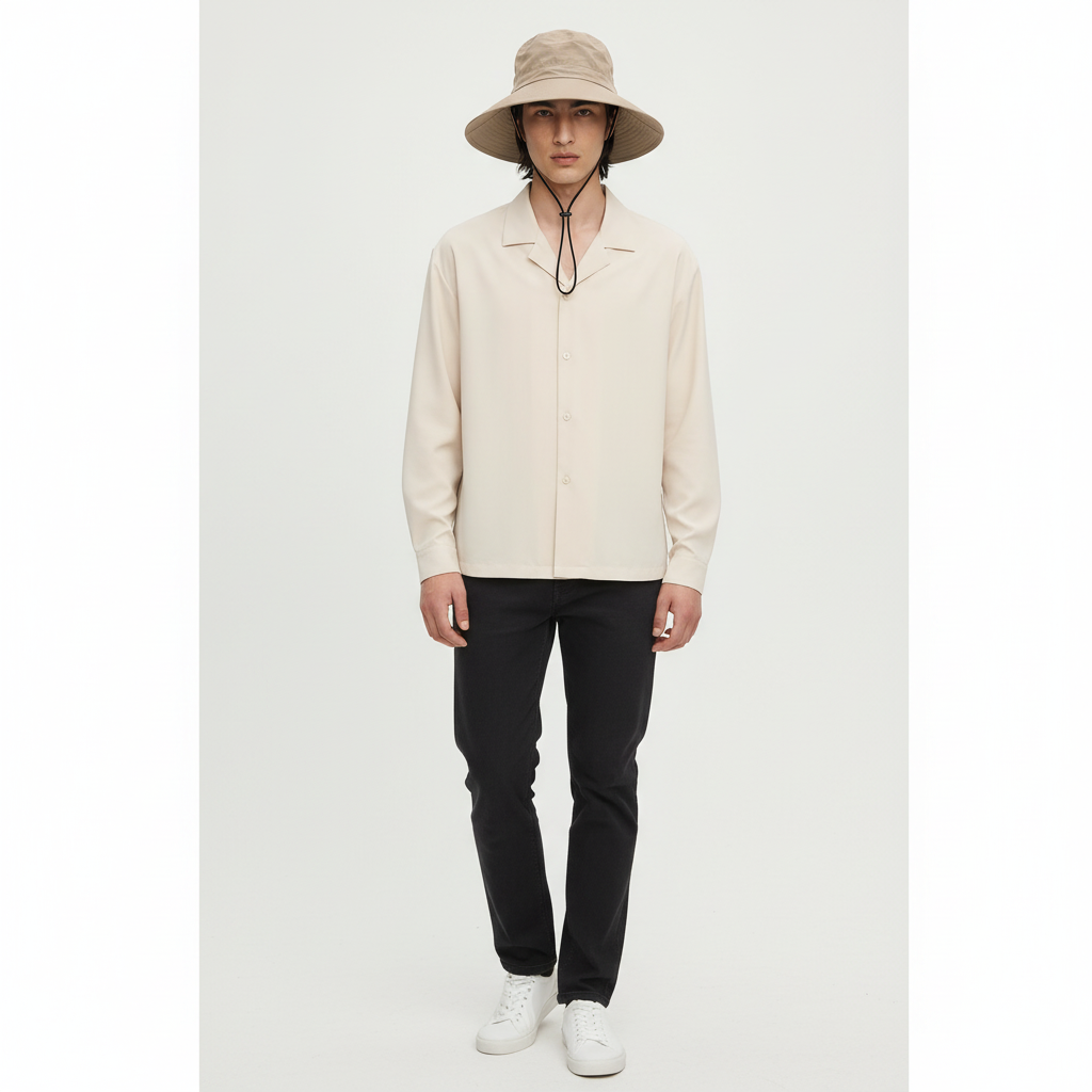 Wide Brim Quick Dry Bucket Hat for Big Heads on model - Khaki front view
