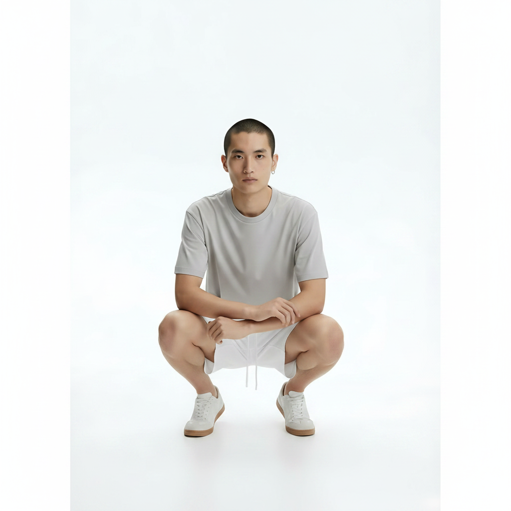 Oversized Shorts Heavyweight 100% Cotton on model - White front view