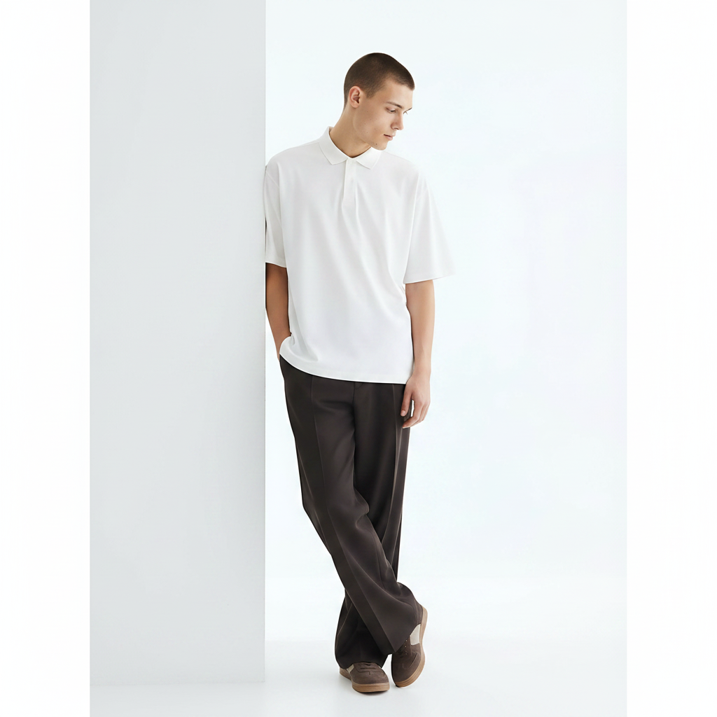 Moisture-Wicking Quick-Dry Polo Shirt on model - Beige front view