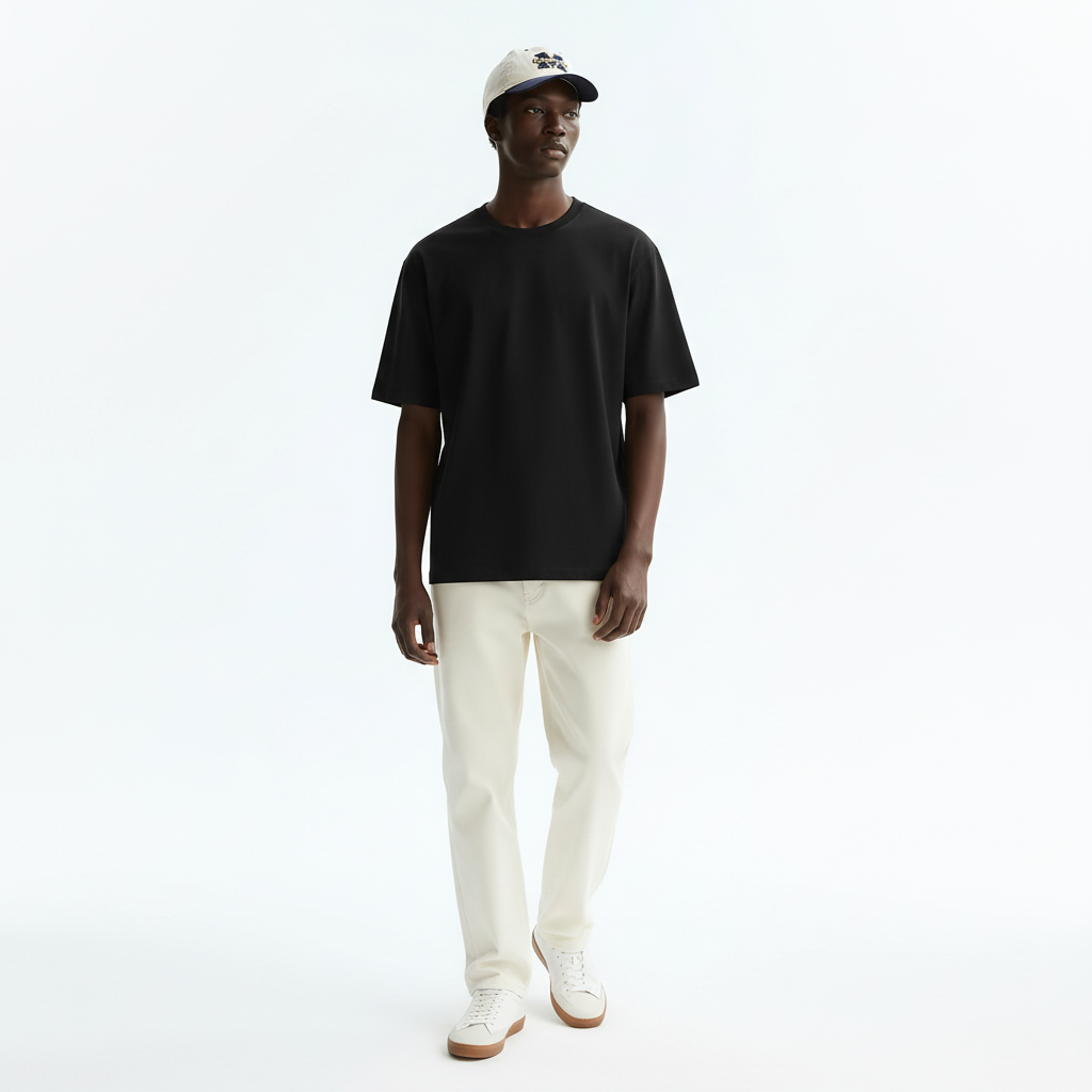 Short Sleeve T-Shirt Quick-Dry Cotton Blend on model - Black 2 front view