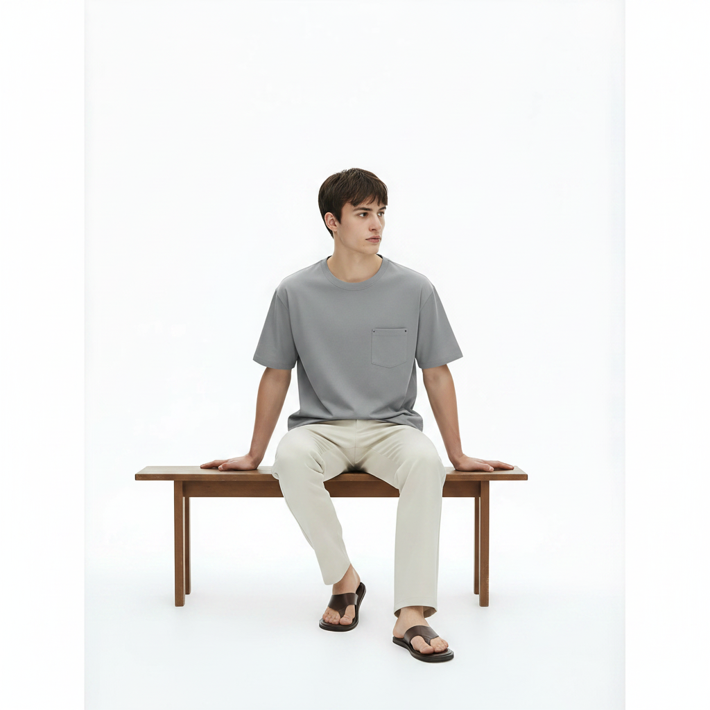 Oversized 3/4-Sleeve T-Shirt on model - Light Gray front view
