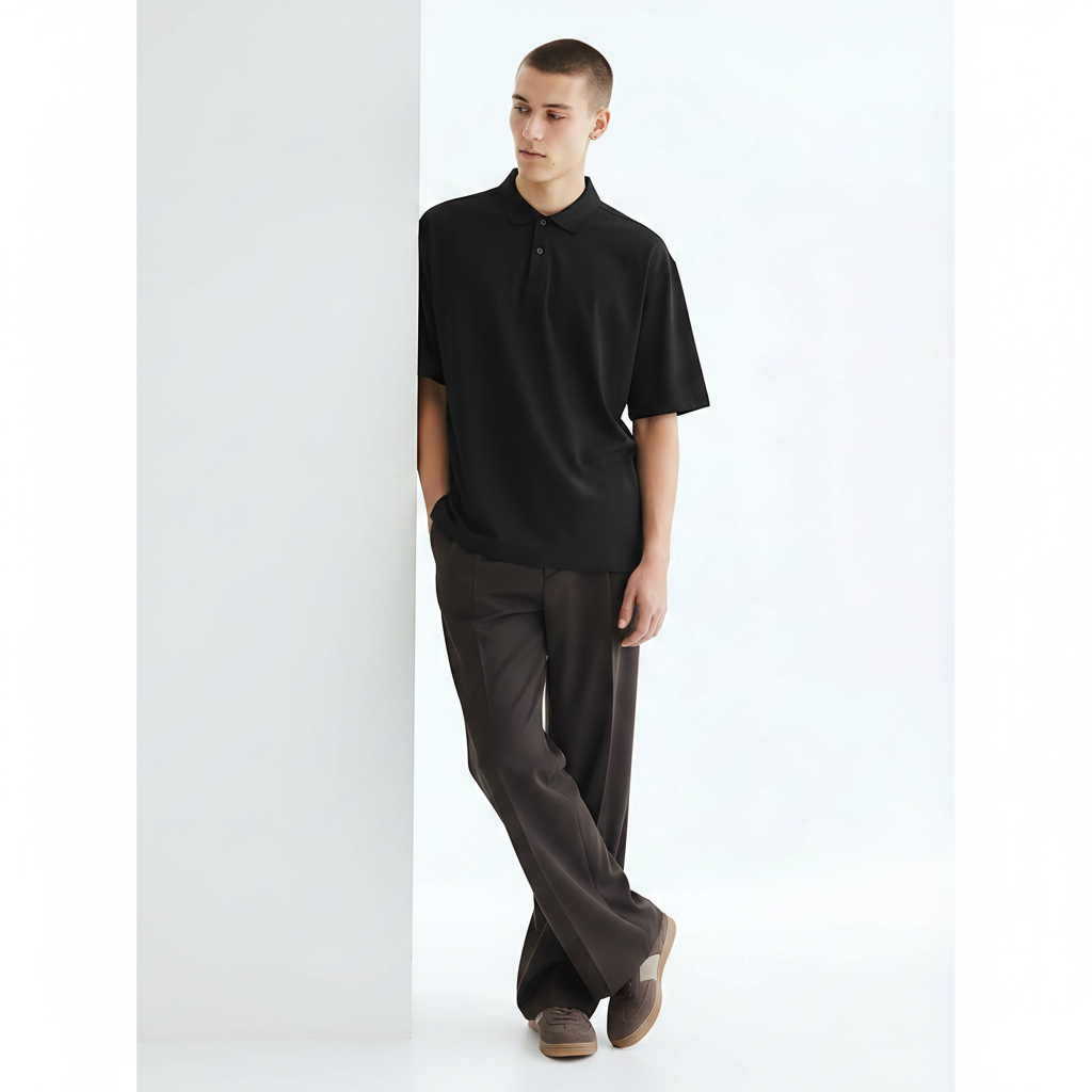 Moisture-Wicking Quick-Dry Polo Shirt on model - Charcoal Black front view