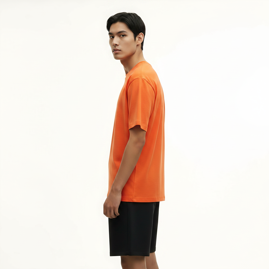 Heavyweight Cotton T-Shirt 250g on model - Orange front view