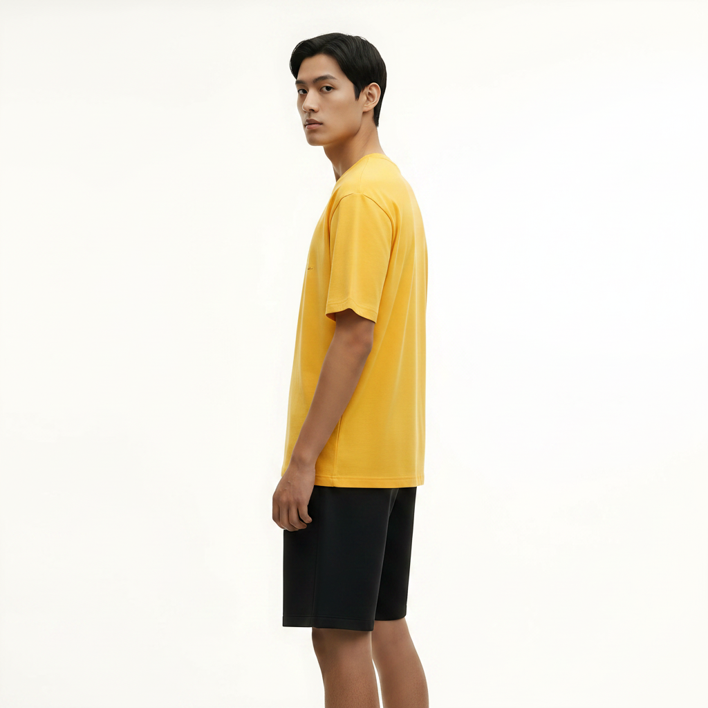 Heavyweight Cotton T-Shirt 250g on model - Yellow front view