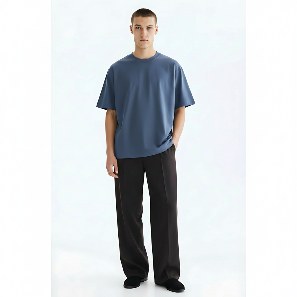 Cotton Oversized T-Shirt Cooling 220g on model - Dark Blue front view