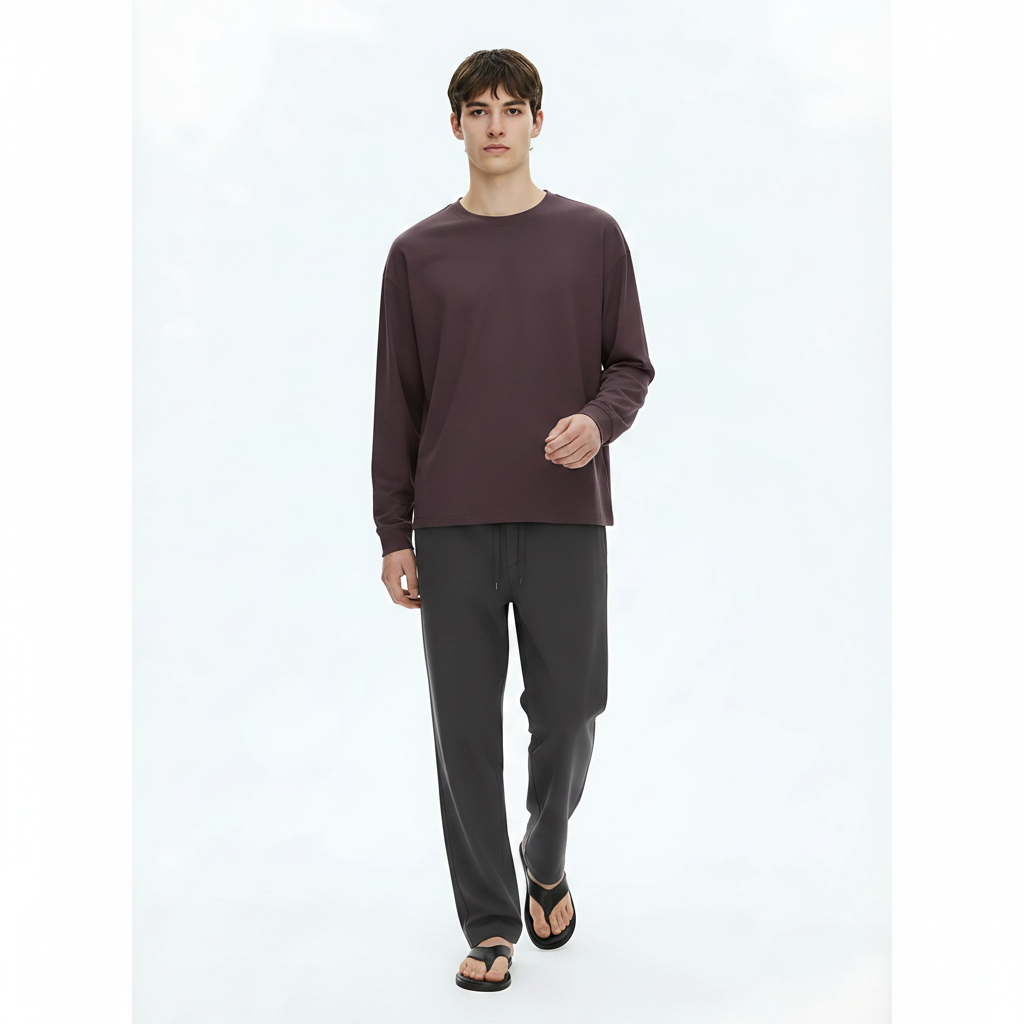Heavyweight Cotton Long-Sleeve T-Shirt 305g on model - Purple front view