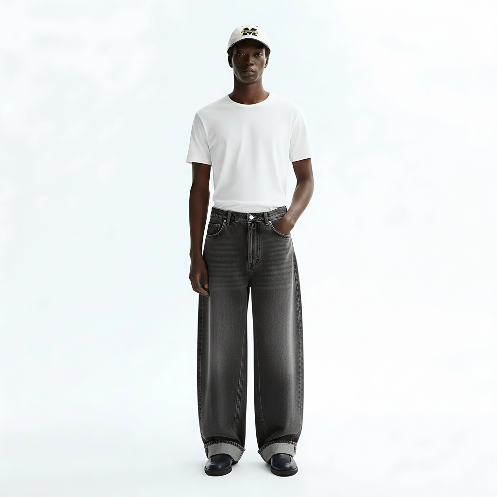Washed Baggy Jeans on model - Black front view