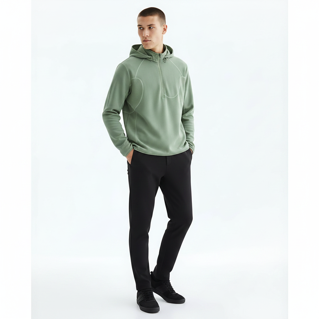 Cooling Outdoor Half-Zip Fleece Hoodie on model - Green front view
