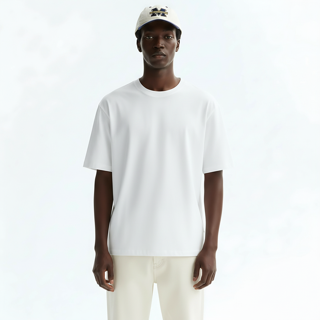 Short Sleeve T-Shirt Quick-Dry Cotton Blend on model - White 2 front view