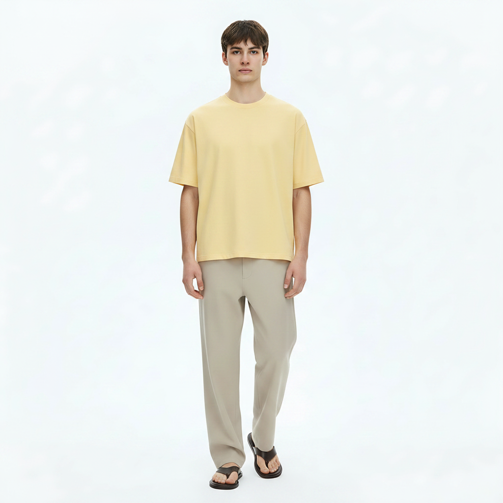 Heavyweight Shirt Cooling Tee on model - Yellow front view
