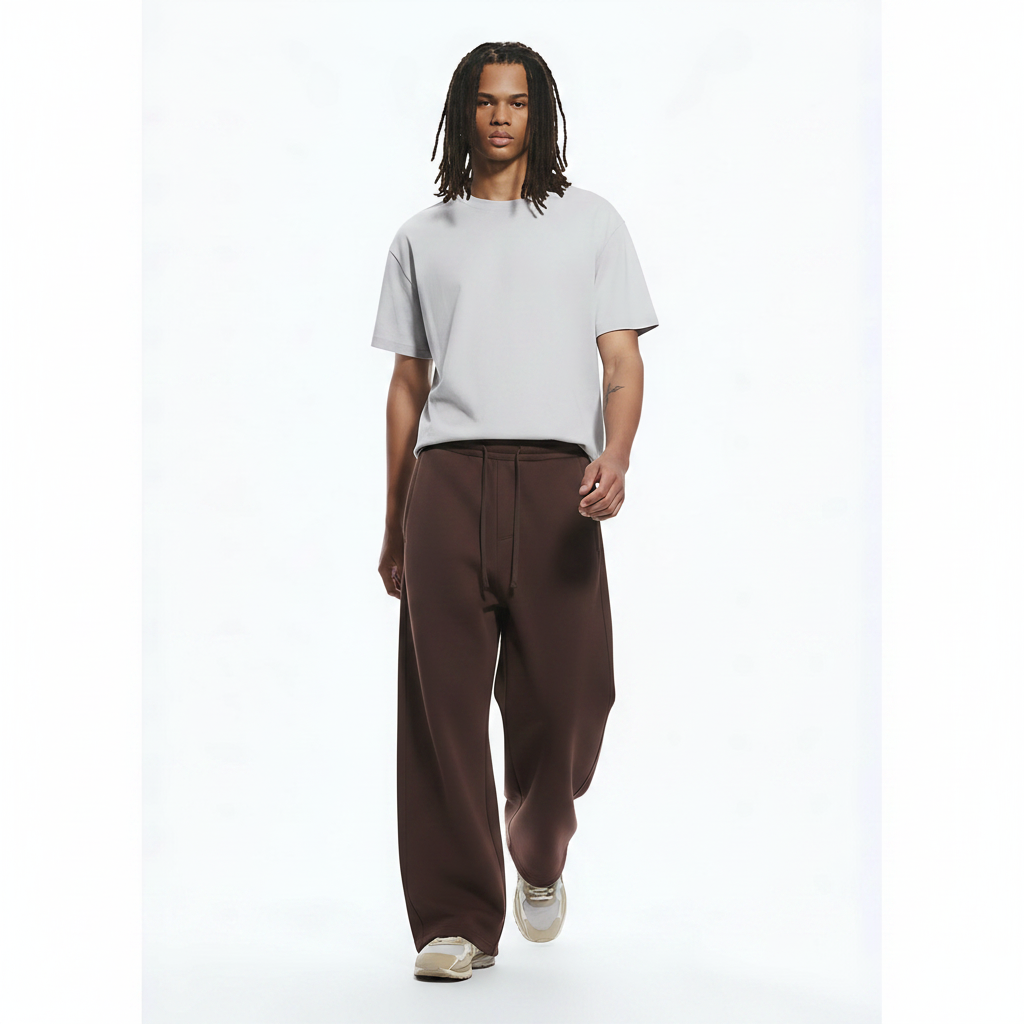 Wide-Leg Pants Cotton on model - Red front view