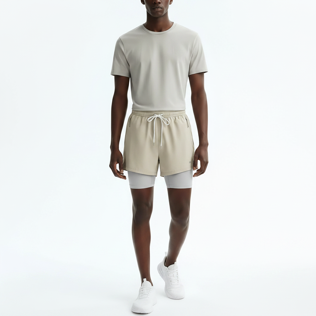 Outdoor Stretch Quick-Dry Shorts on model - Apricot front view