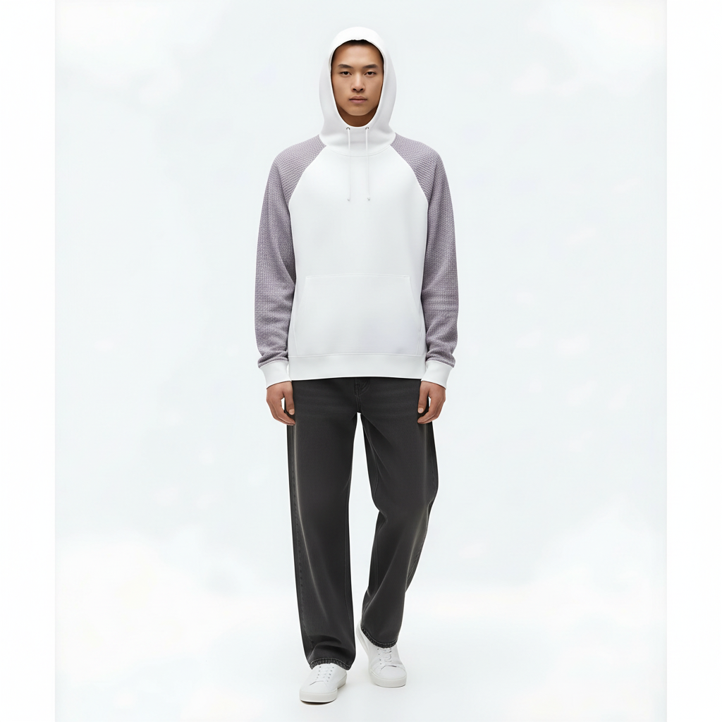 Lightweight Hoodie Pullover on model - Gray front view
