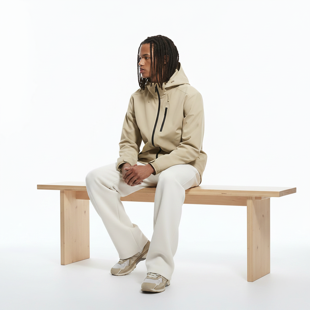 Lightweight Outdoor Softshell Jacket on model - Apricot front view