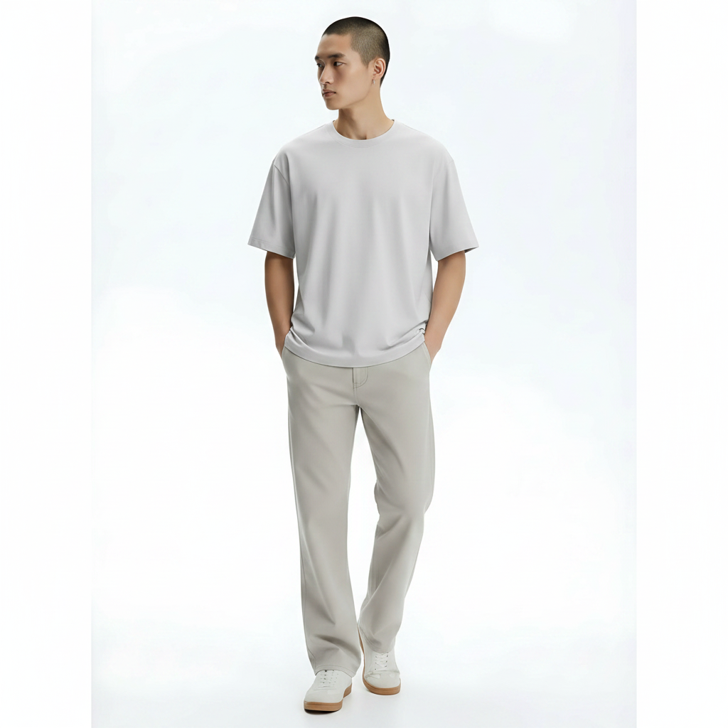 Heavyweight Cooling Cotton-Blend T-Shirt on model - Gray front view