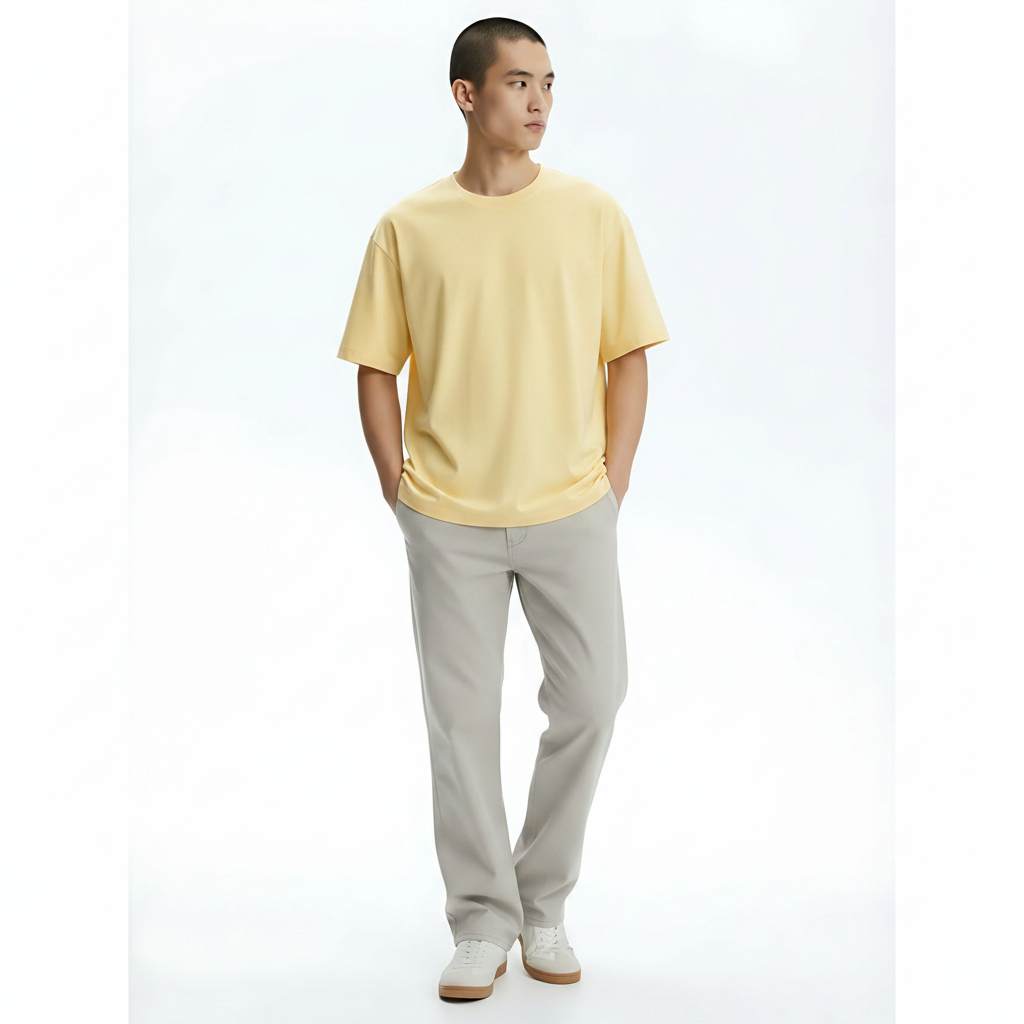 Heavyweight Cooling Cotton-Blend T-Shirt on model - Yellow front view