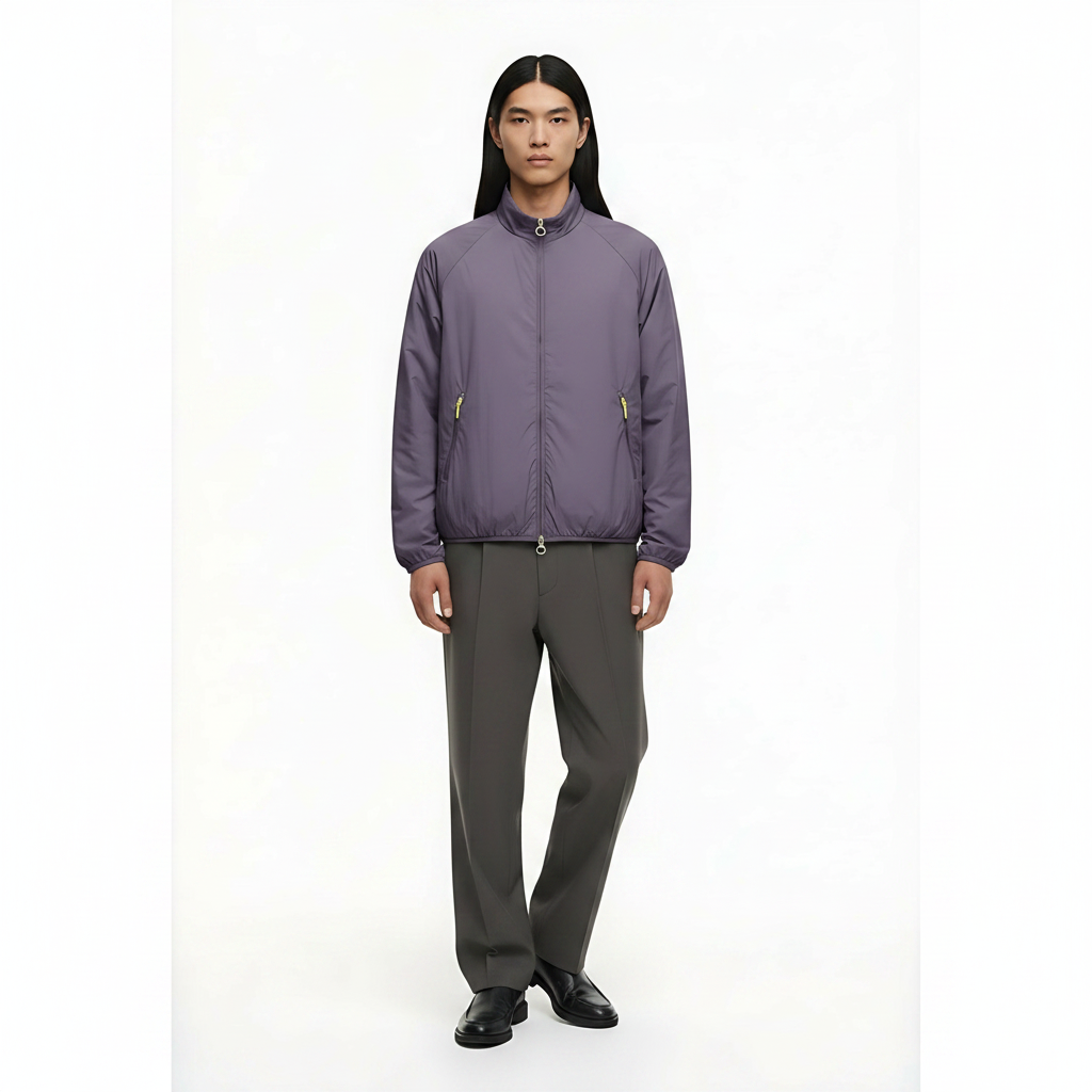 Insulated Water-Repellent Performance Coat on model - Purple front view