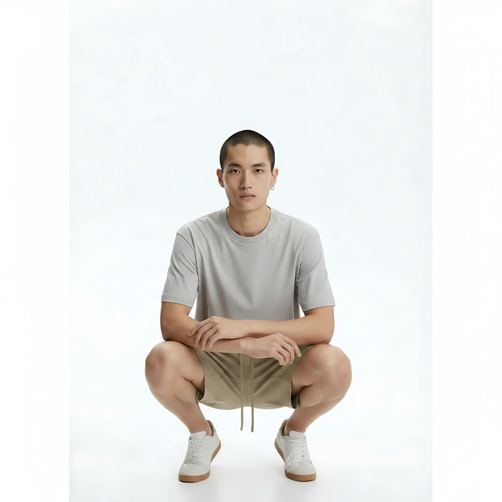 Oversized Shorts Heavyweight 100% Cotton on model - Camel front view