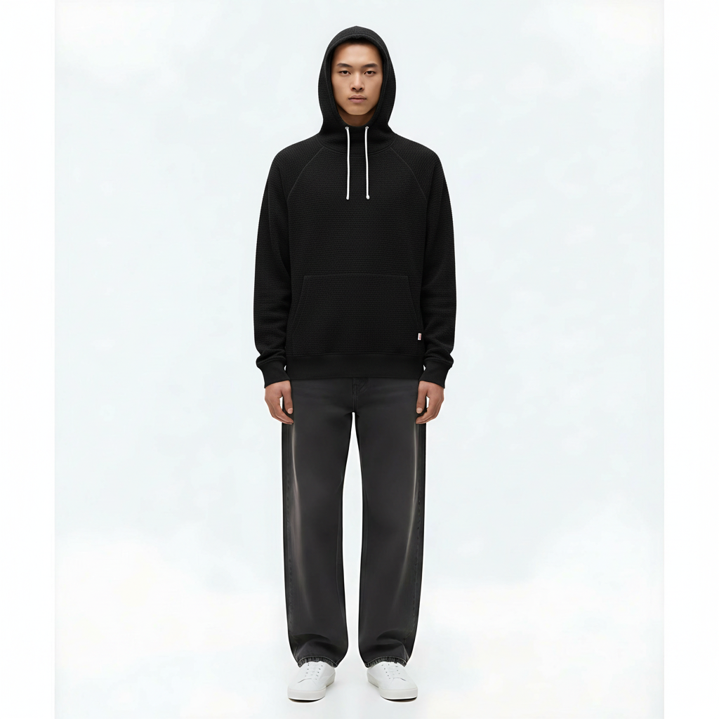 Lightweight Hoodie Pullover on model - Black 2 front view