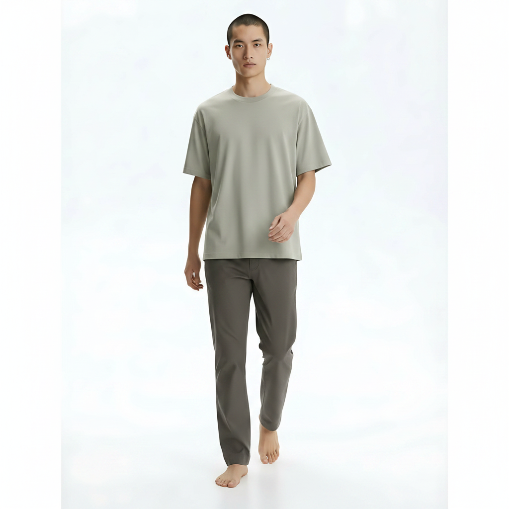 Honeycomb Tech Cotton-Blend T-Shirt on model - Gray front view