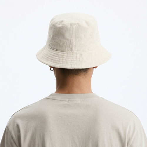 Cotton Linen Bucket Hat back on model