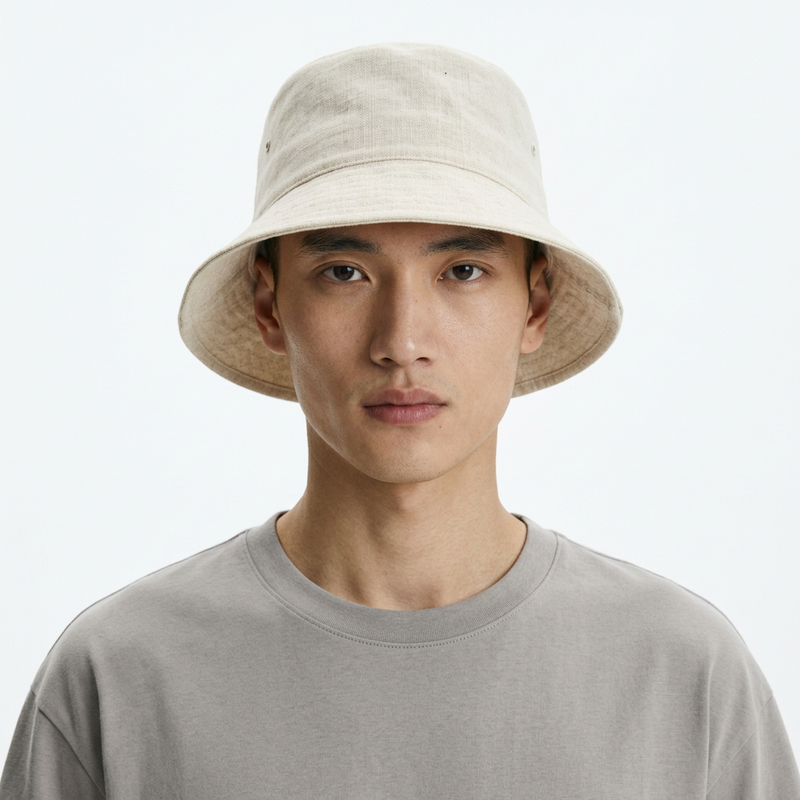 Cotton Linen Bucket Hat front on model
