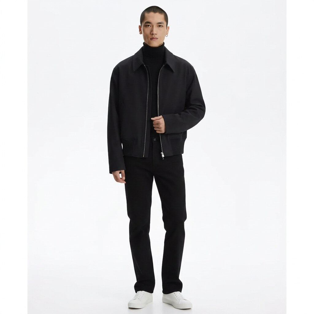 Crop Bomber Jacket in black, front view