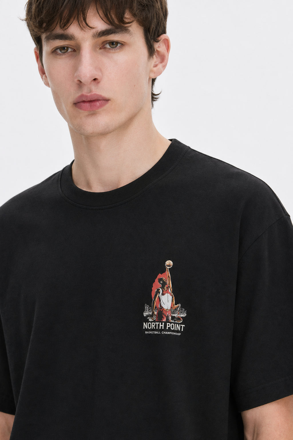 mens short short sleeve t shirts - Black Chest Graphic Detail