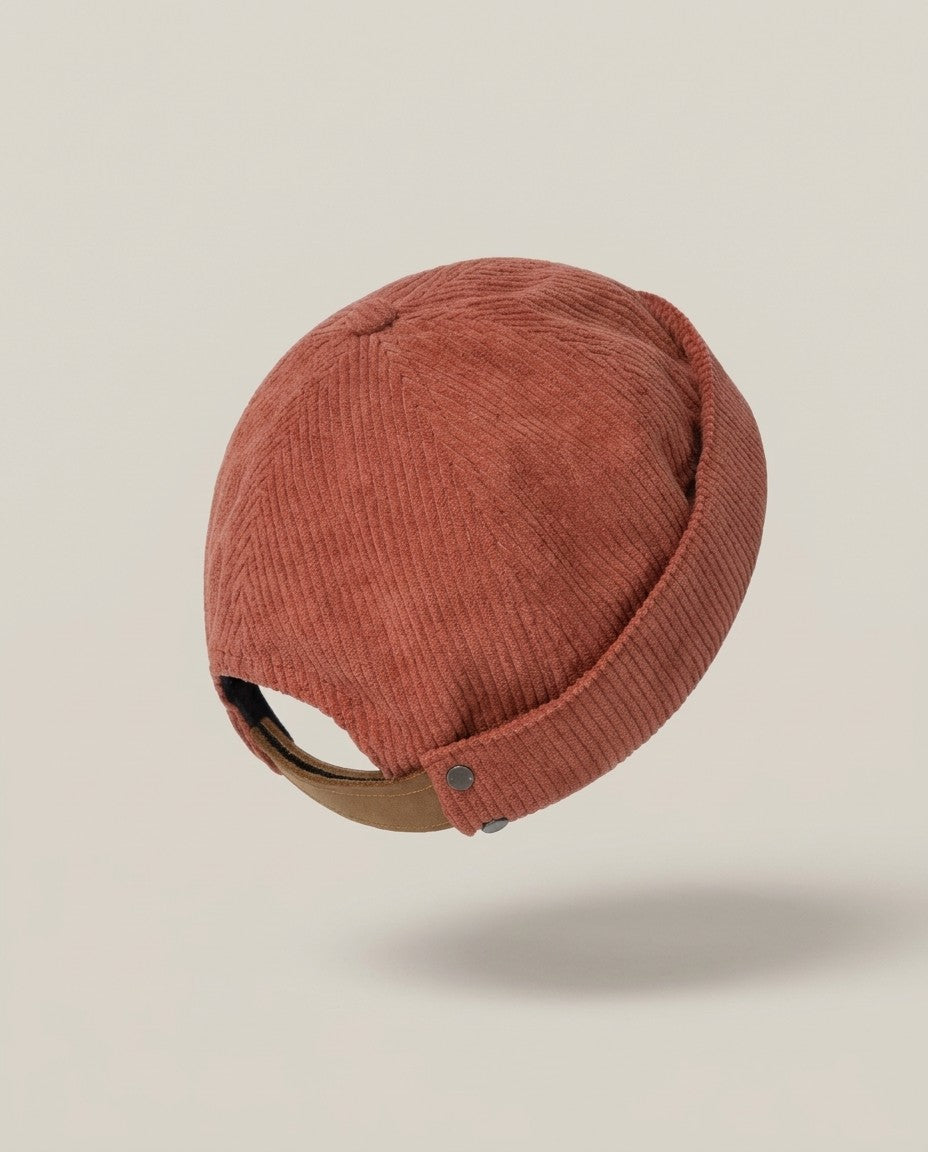 Docker hat in grapefruit cotton corduroy, brimless