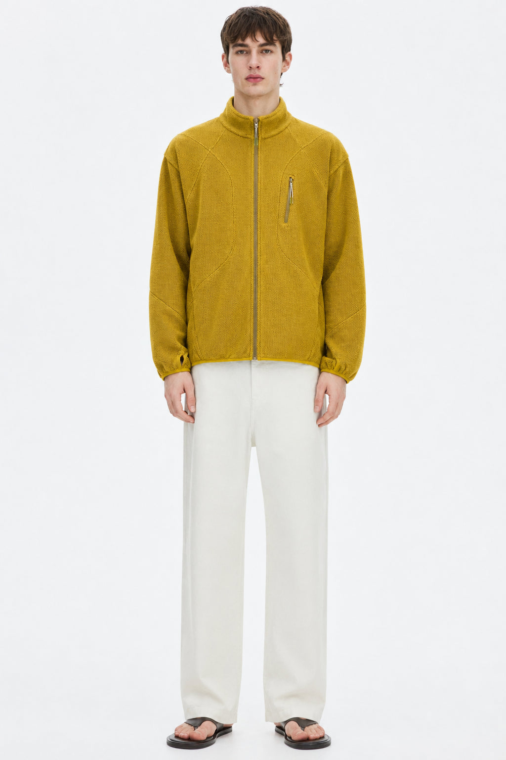 Honeycomb Stand-Collar Zip Sweatshirt on model - Yellow - front