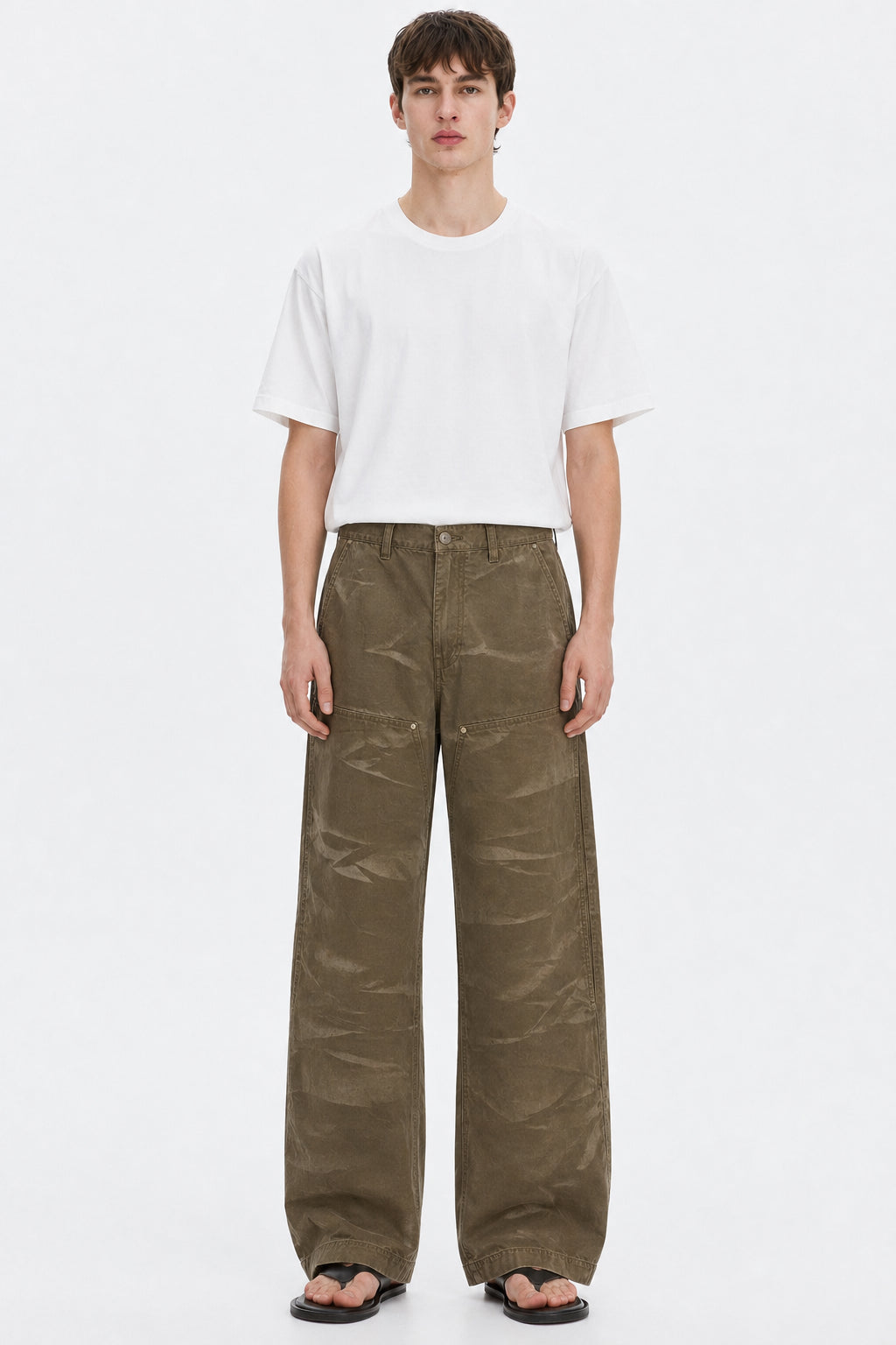 Heavyweight Straight Work Pants on model - Khaki - front
