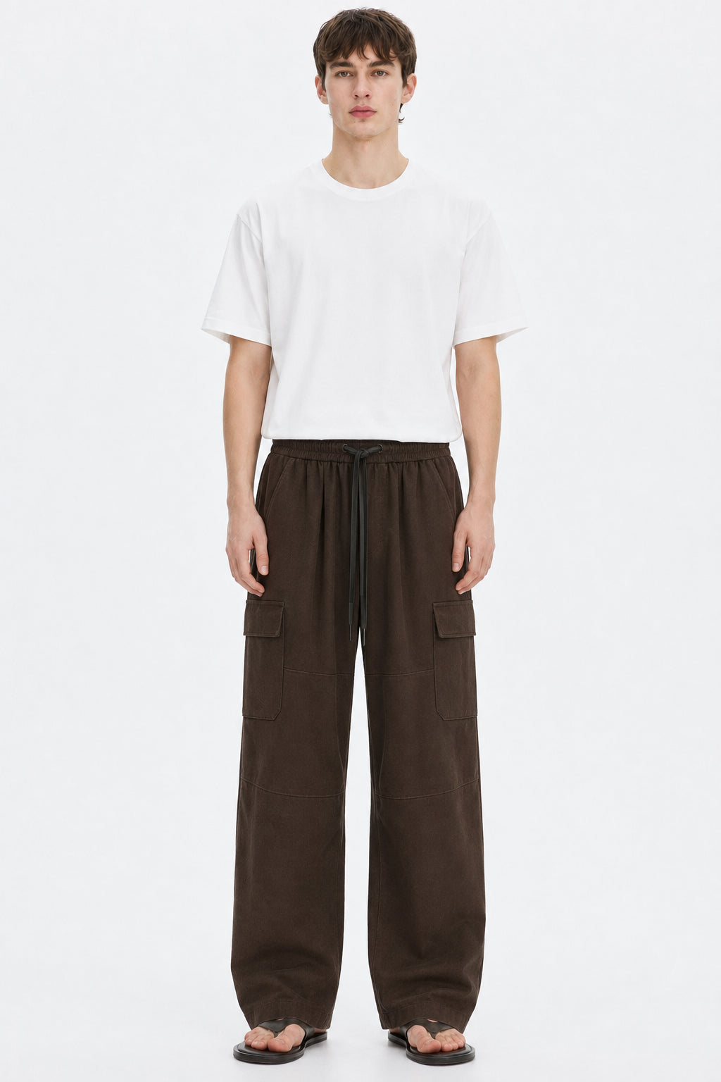Heavyweight Polyester-Blend Pants on model - Brown - front