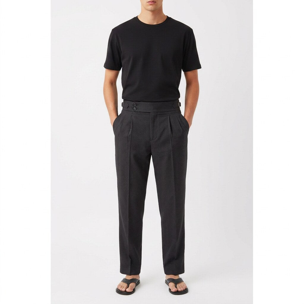 Waffle Gurkha Pants in black, worn, front view