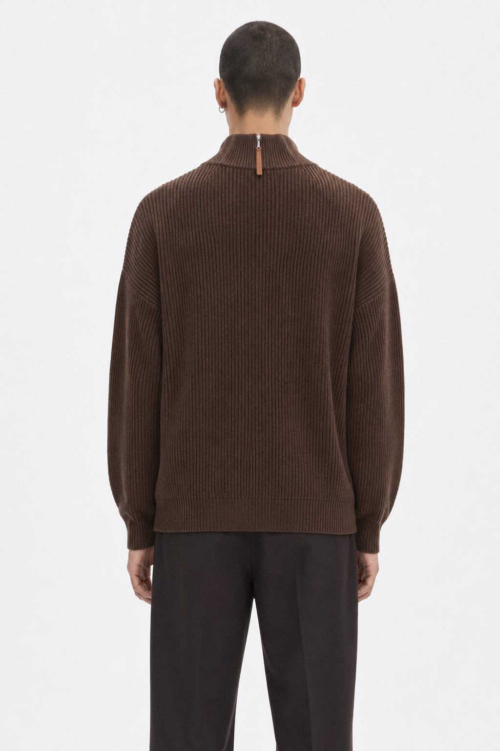 Half-Zip Knit Sweater on model - Brown - back