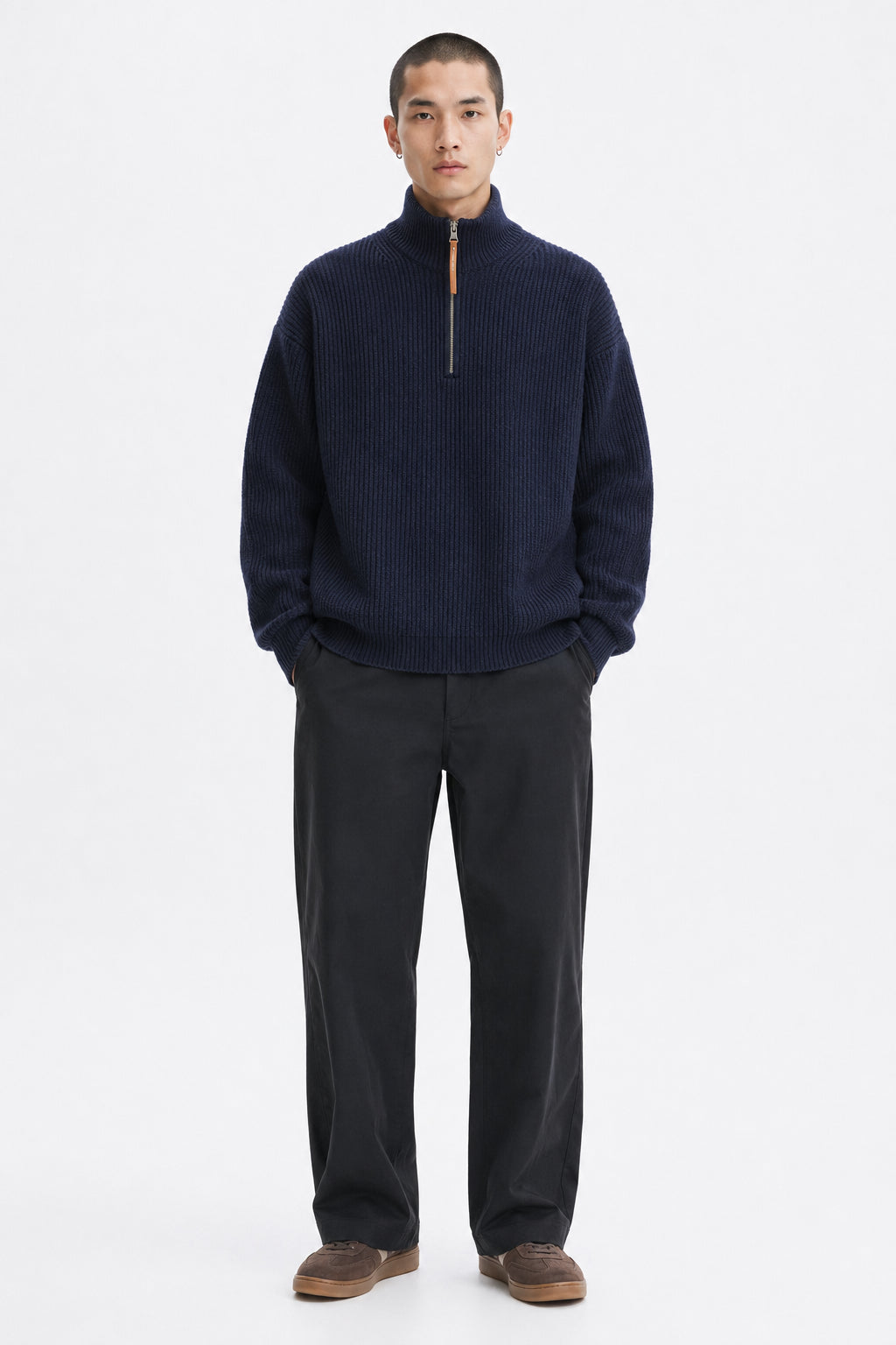 Half-Zip Knit Sweater on model - Navy - front