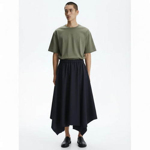 Men's Black Harem Pants with Handkerchief Skirt on model in black, front view