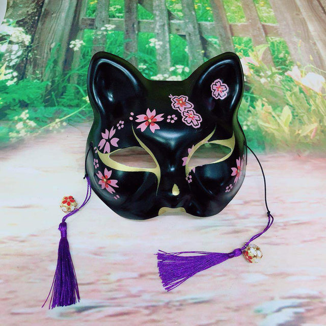 Black Sakura japanese cat mask