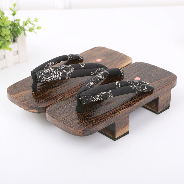Brown, Black Dragon japanese geta sandals