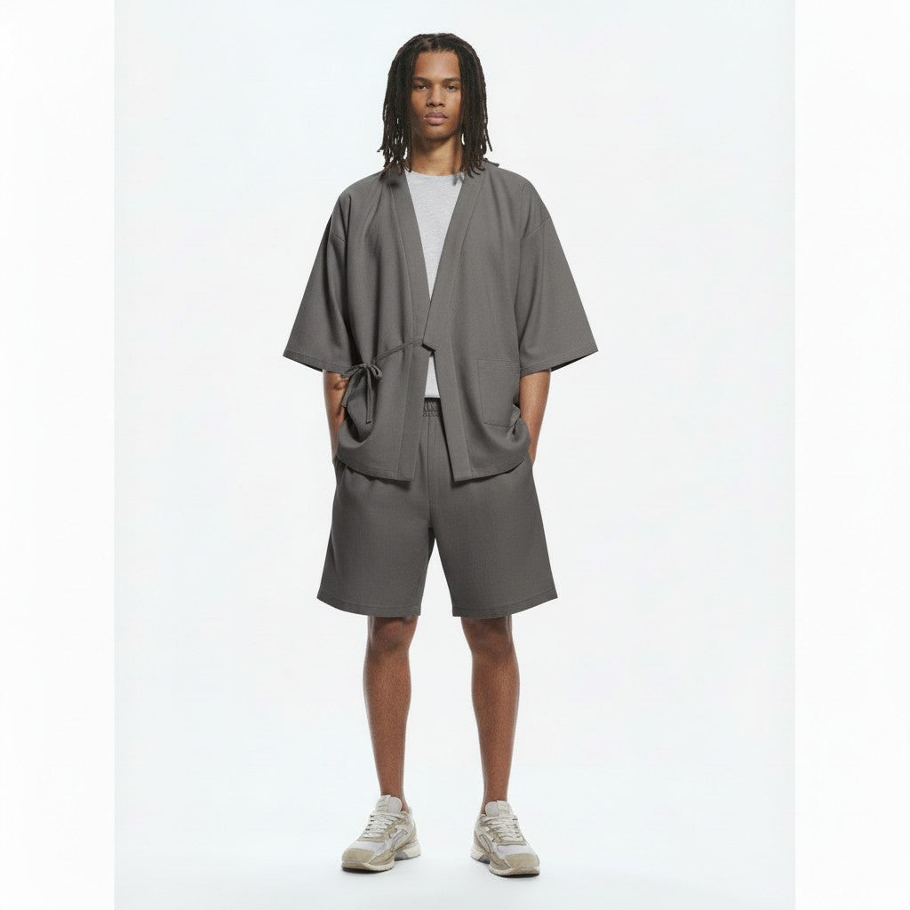 Jacquard jinbei set in dark grey