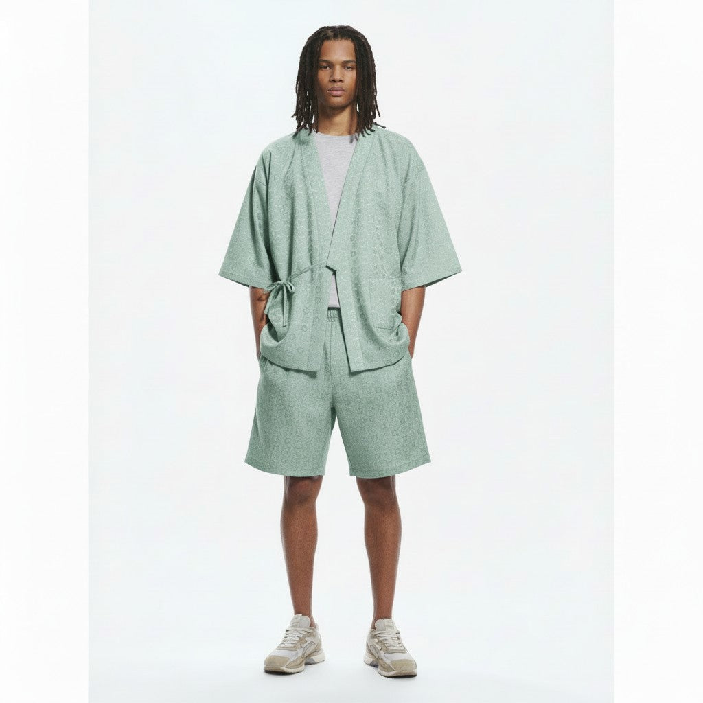 Jacquard jinbei set in green jacquard