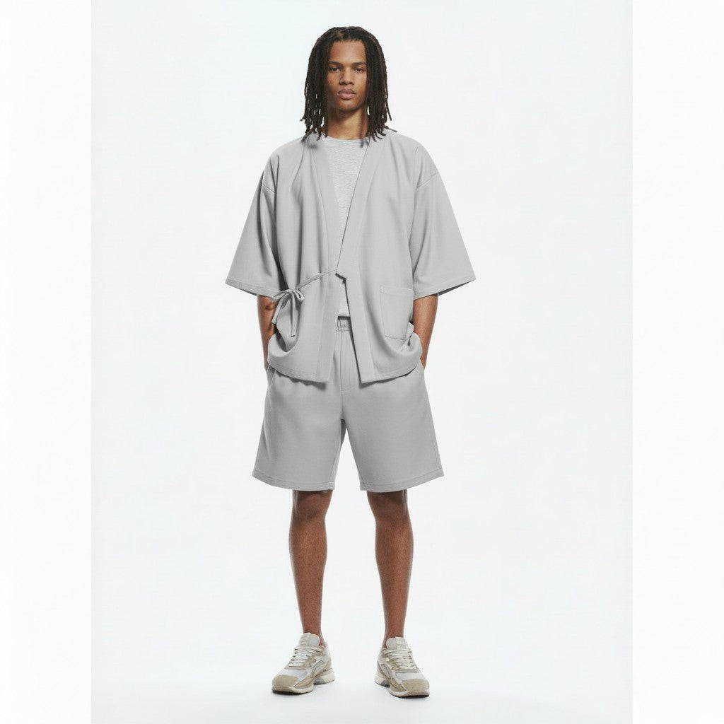 Jacquard jinbei set in light grey