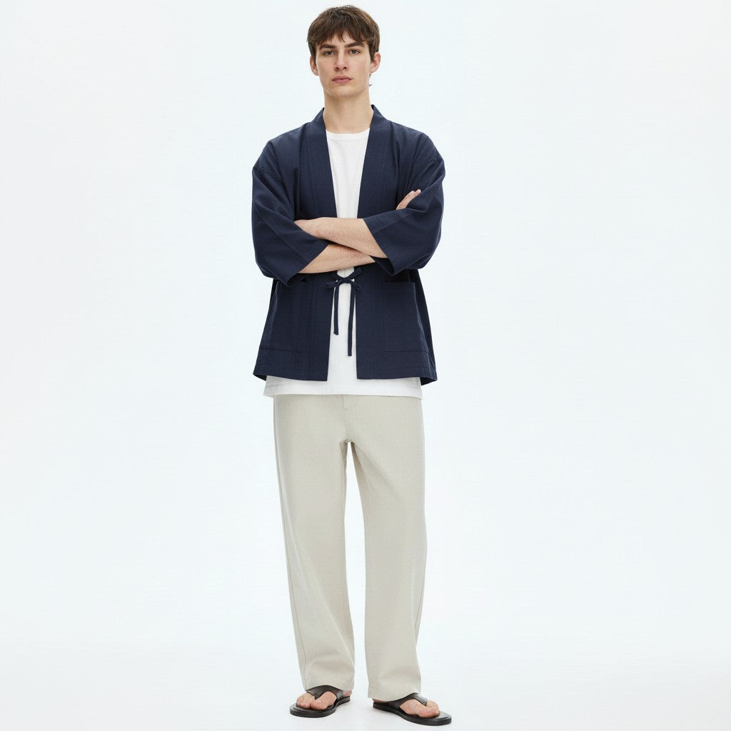Tied kimono cardigan in navy