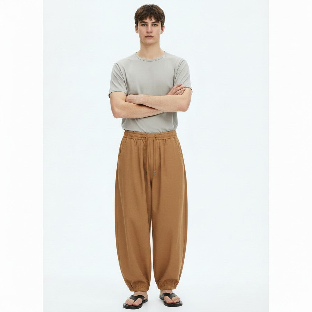 Wide lantern work pants in tan