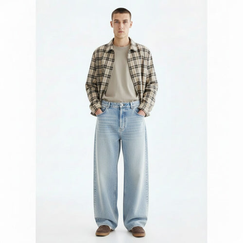 Light Wash Baggy Jeans on model, front view