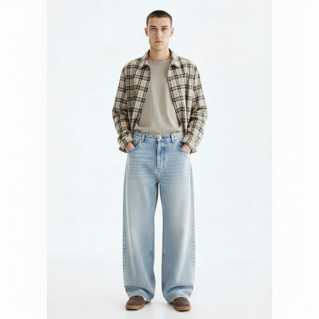 Light Wash Baggy Jeans on model, front view