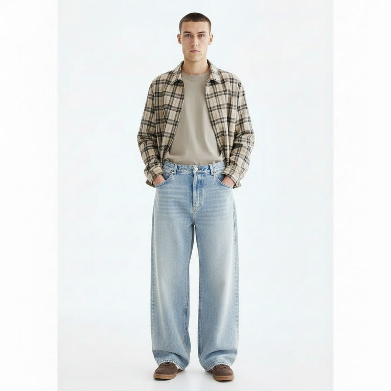 Light Wash Baggy Jeans on model, front view